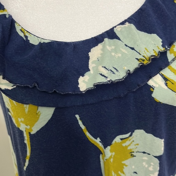 Old Navy navy floral tank top with ruffles neckline large - Picture 2 of 10